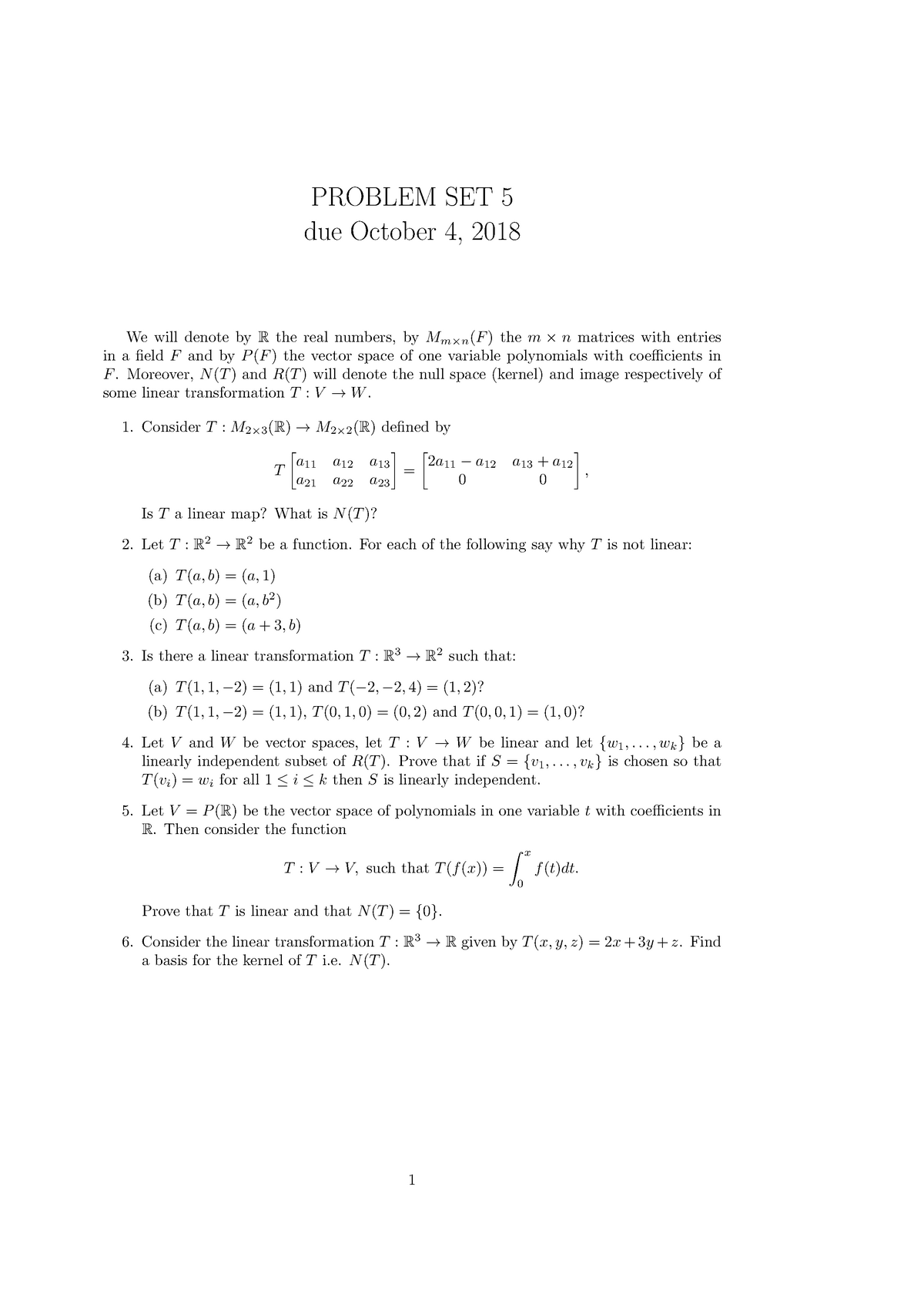 Math225 HW5 - Homework - PROBLEM SET 5 Due October 4, 2018 We Will ...