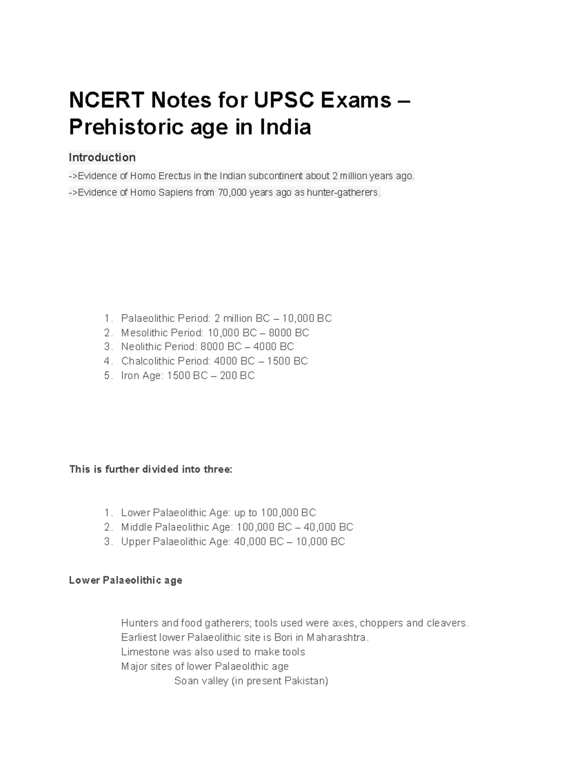 Ancient Indian History - NCERT Notes For UPSC Exams – Prehistoric Age ...