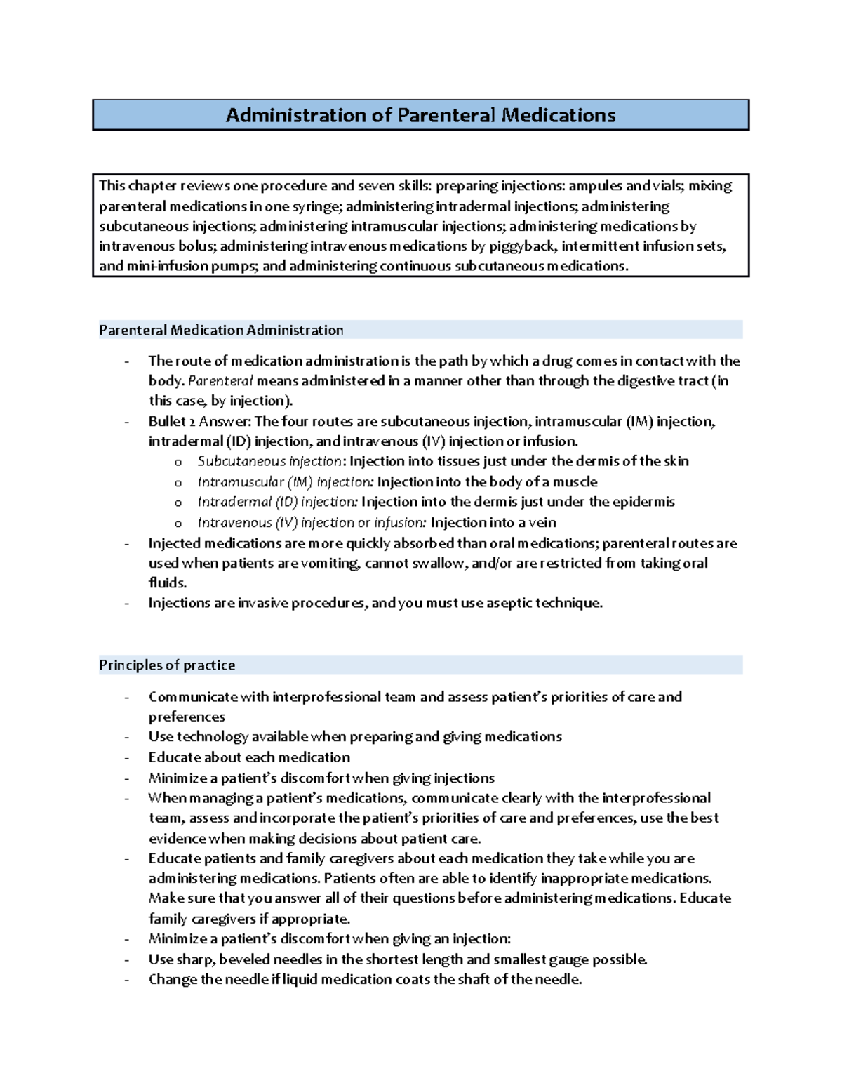 NUR- Parent - Administration of Parenteral Medications This chapter ...