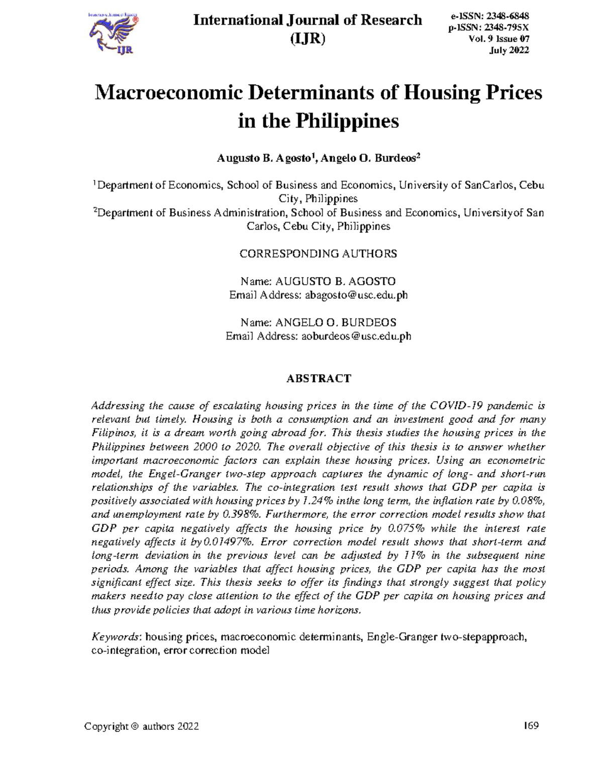 Macroeconomic Determinants of Housing Pr - (IJR) p-ISSN: 2348-795X e ...