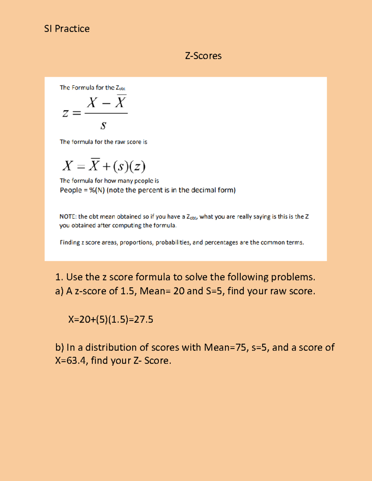 Z-score activity - I went to a review session and I participated in ...