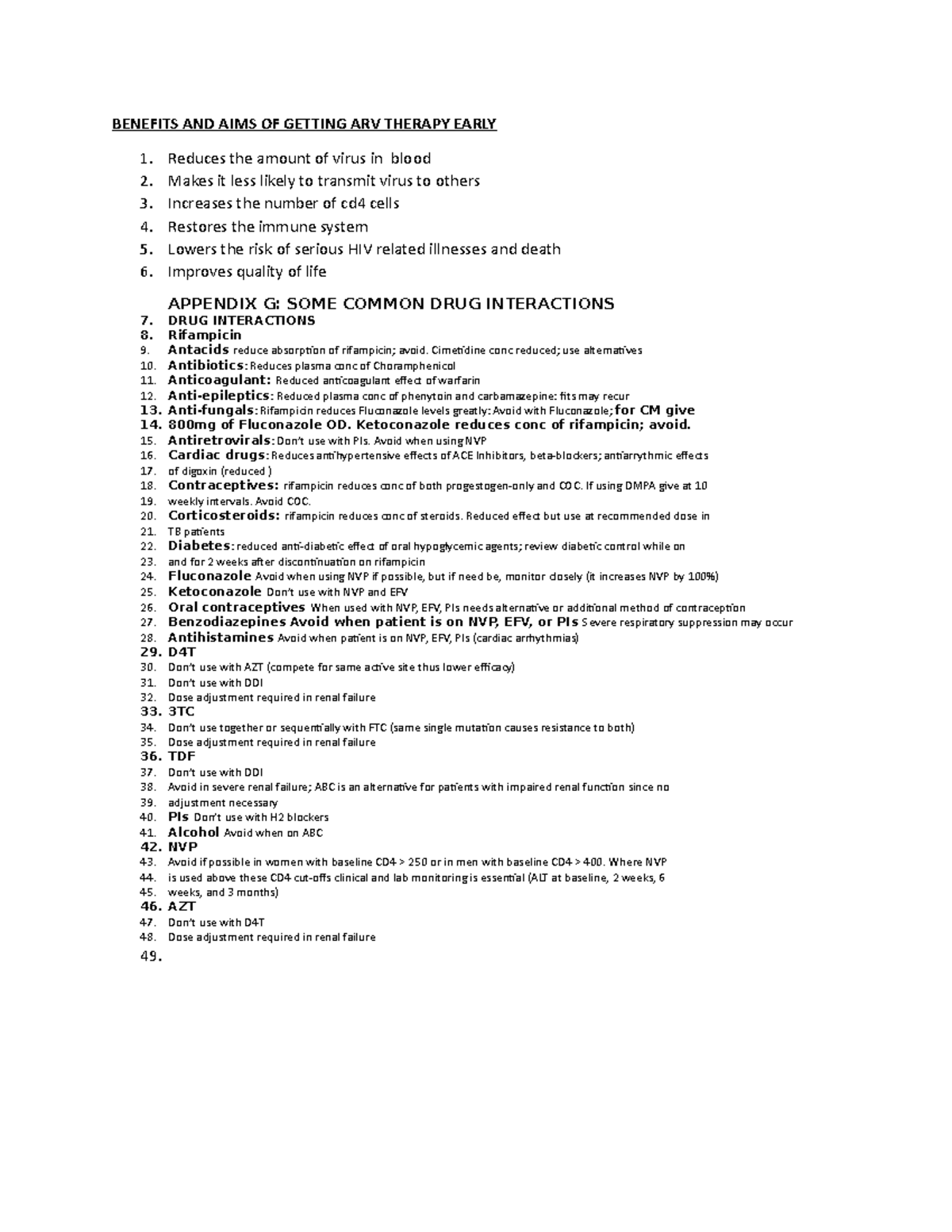 ARV Therapy Notes - Part of HIV/AIDS course work - BENEFITS AND AIMS OF ...