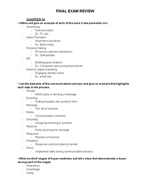 MKTG - Final Exam - Chapter 11, 12, 13 - FINAL EXAM REVIEW CHAP7E5 11 ...