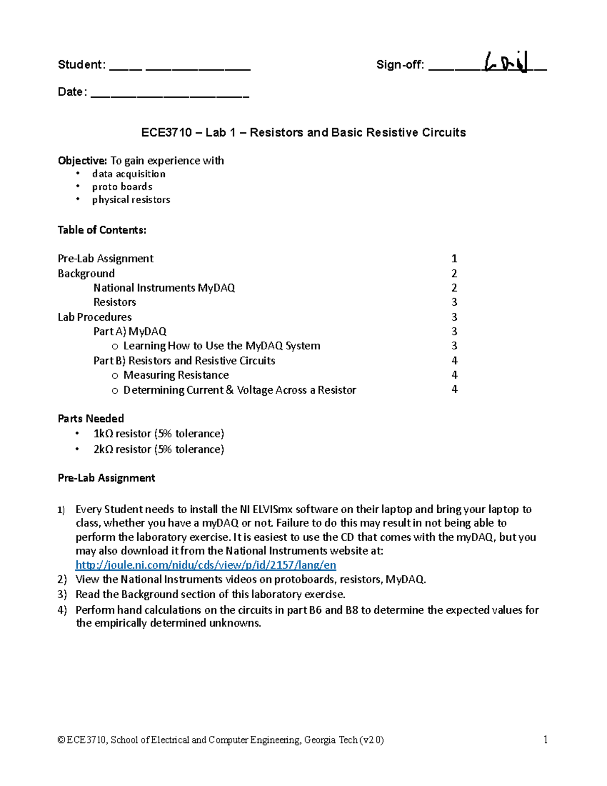 ECE 3710 Lab 1 Submission Student _____ ________________ Signoff