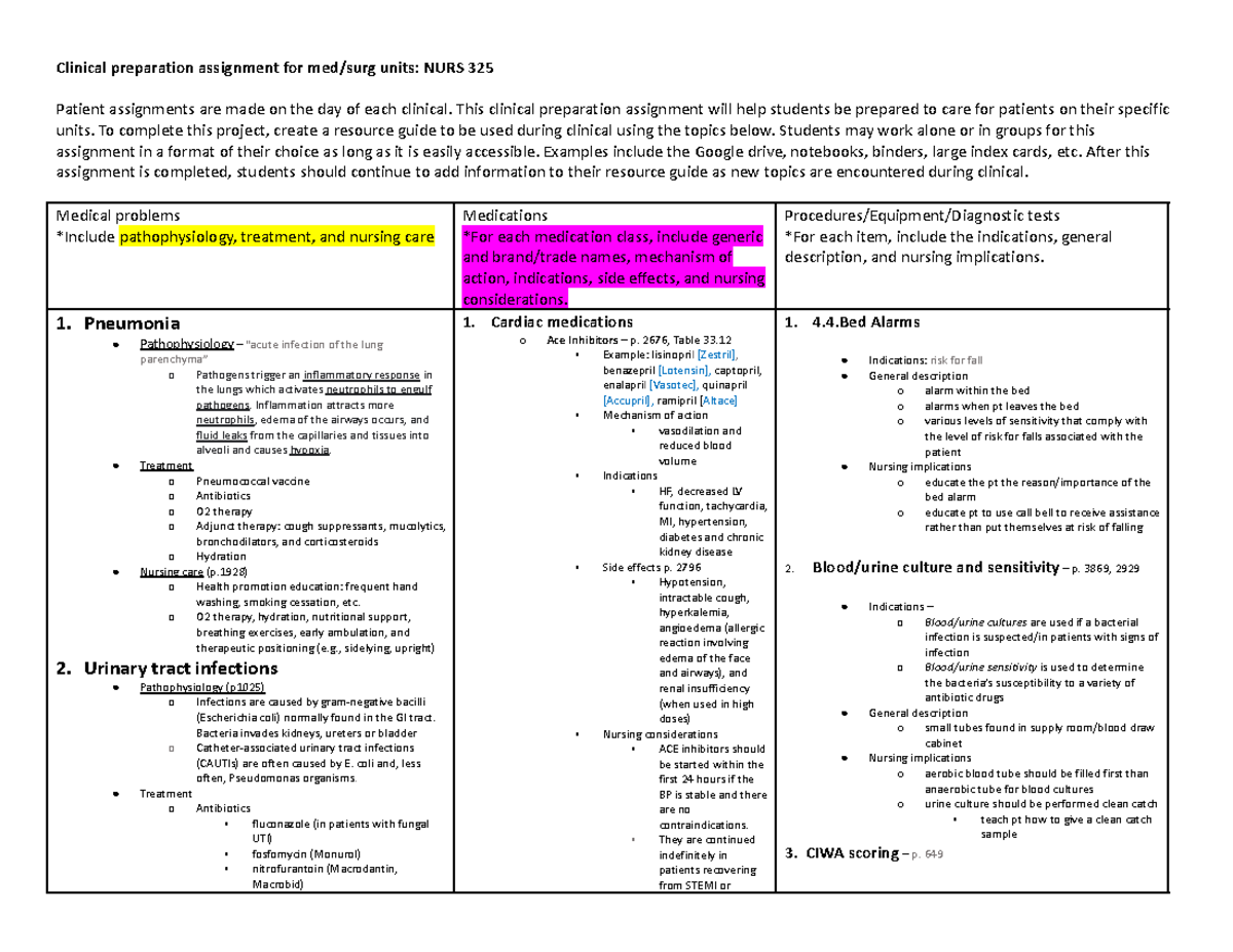 Clinical Preparation Assignment med-surg Units - Clinical preparation ...