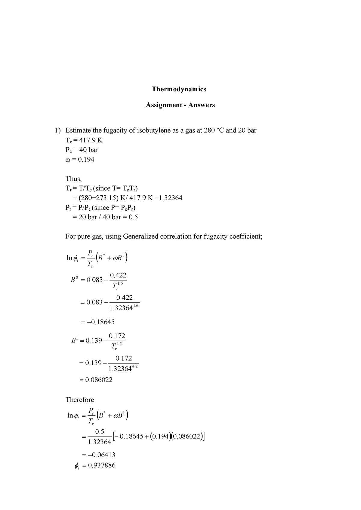 applied thermodynamics assignment