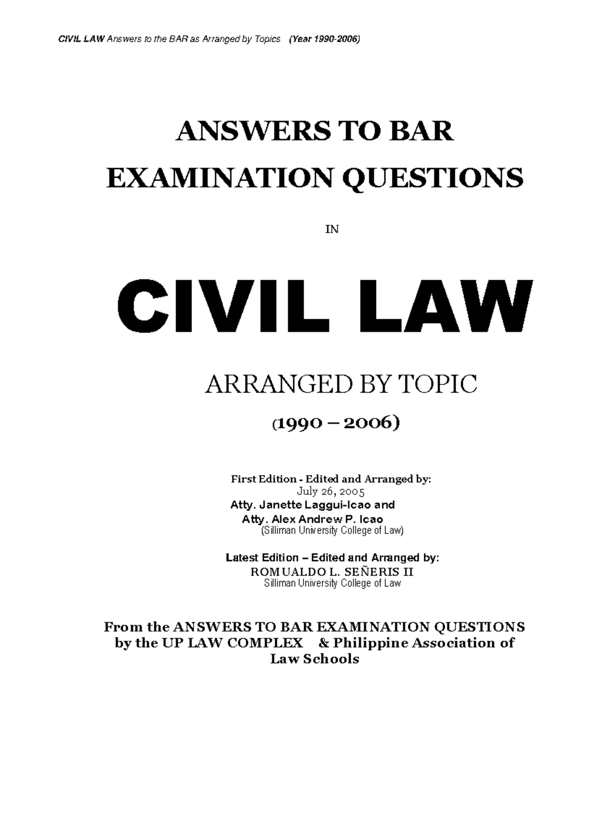 From the Answers TO BAR Examination QUES - CIVIL LAW Answers to the BAR ...