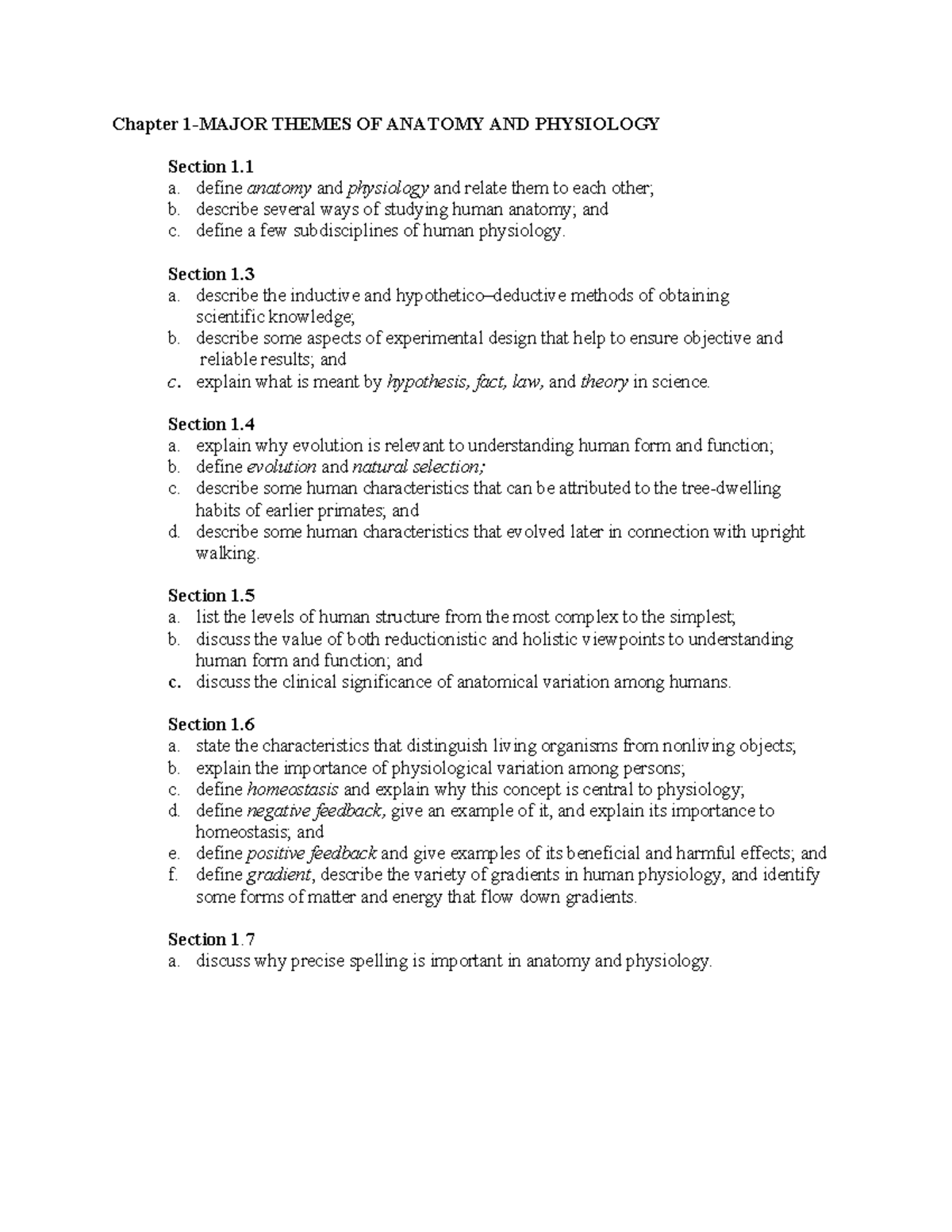 1 Major Themes of A&P student review Chapter 1MAJOR THEMES OF