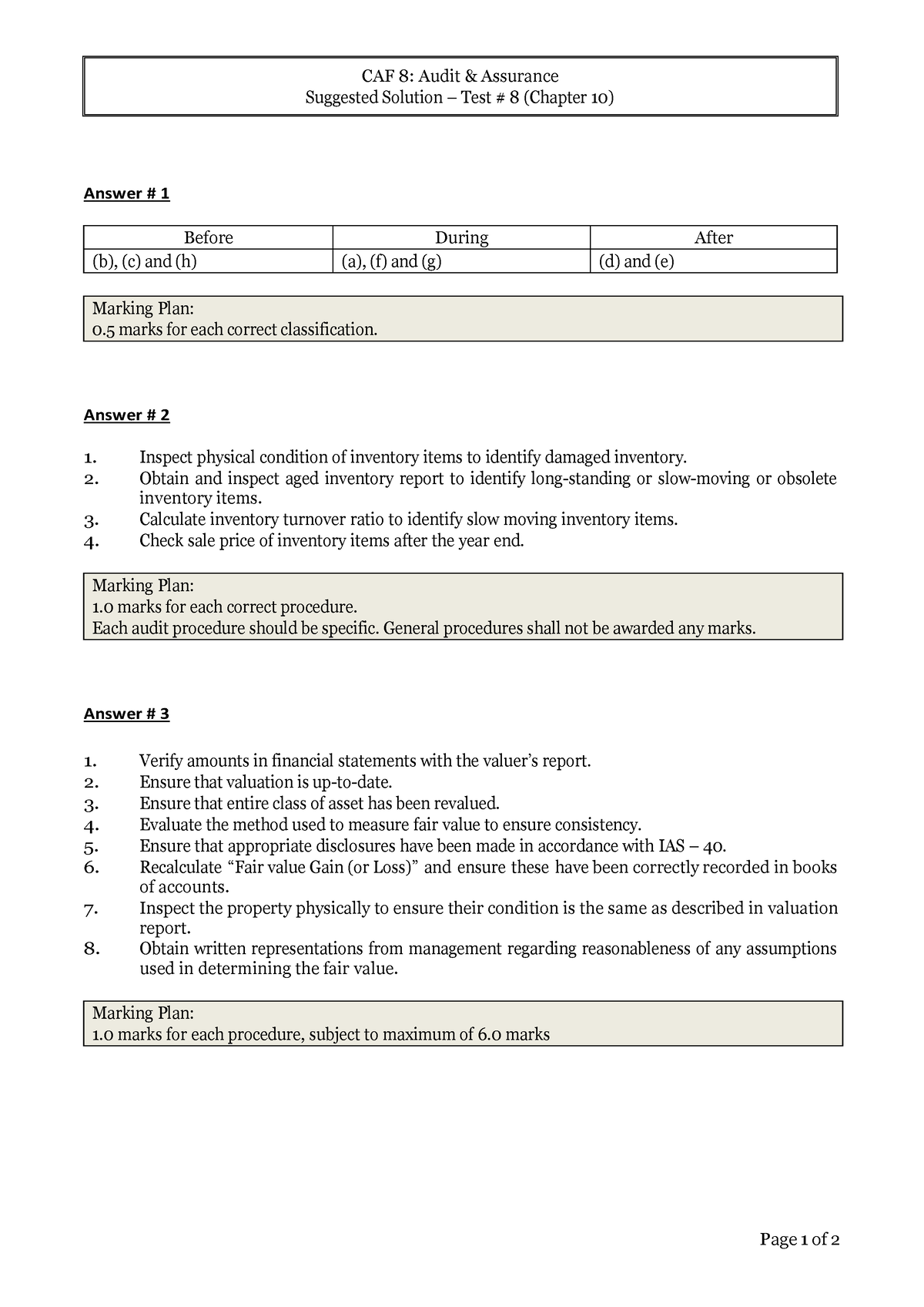 Test 8 - Suggested Solution - Caf 8: Audit & Assurance Suggested 