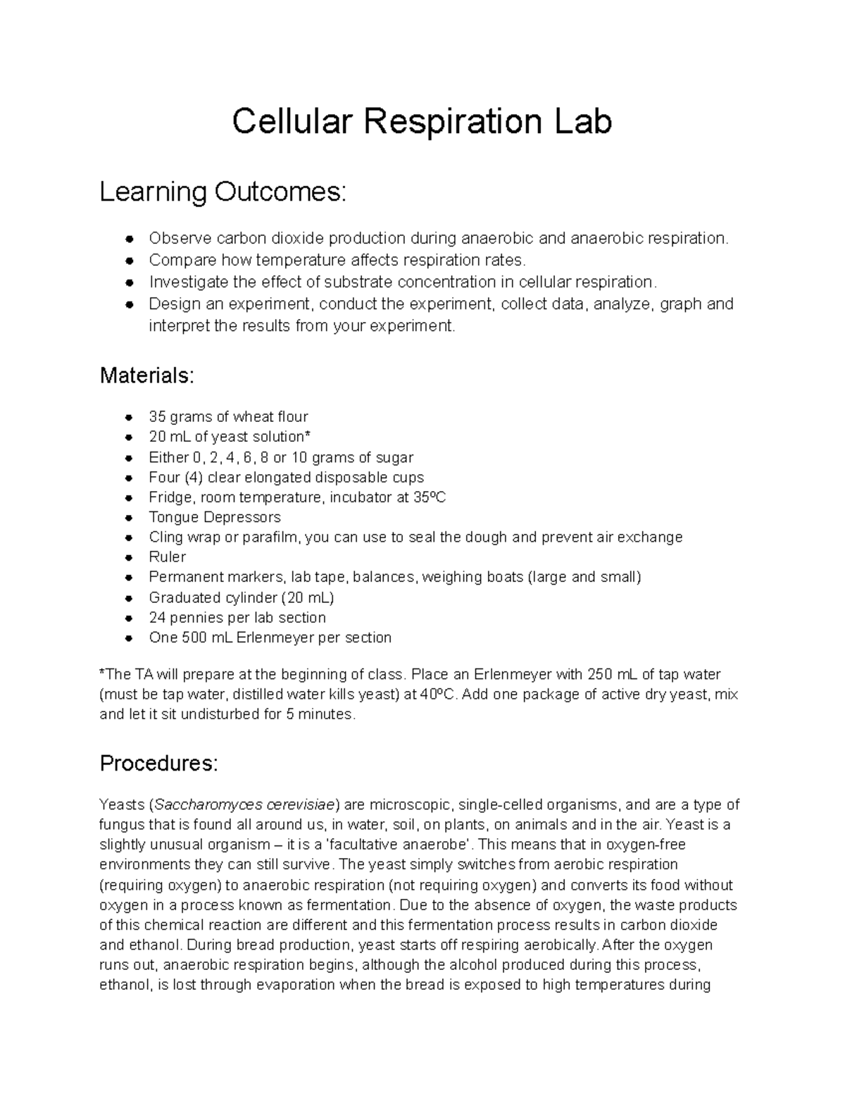 Cellular Respiration Lab - Cellular Respiration Lab Learning Outcomes ...