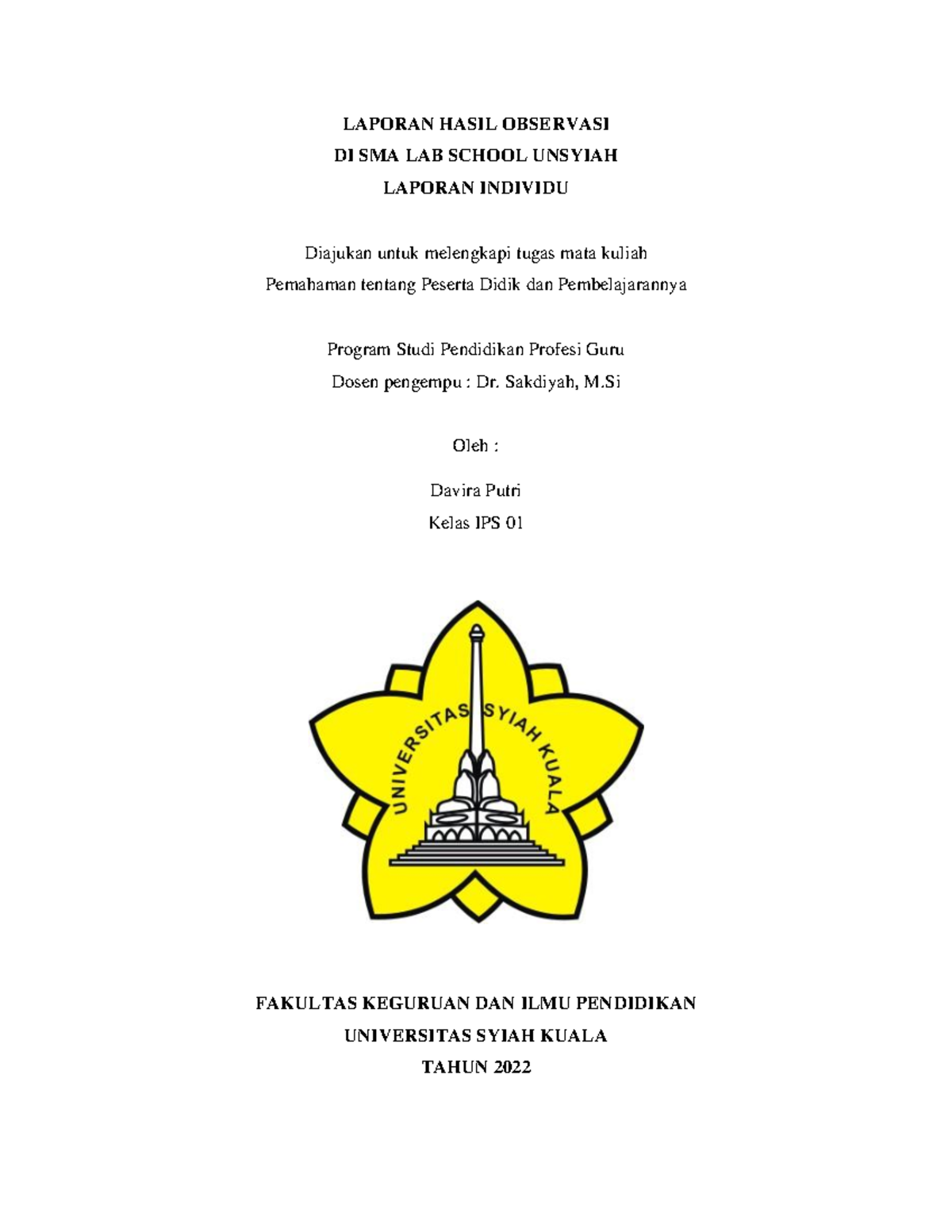 Laporan Hasil Observasi NEW LAPORAN HASIL OBSERVASI DI SMA LAB SCHOOL