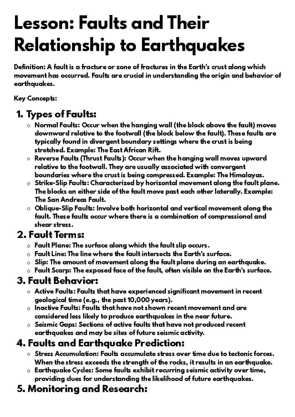 Lesson: Faults and Their Relationship to Earthquakes - Lesson: Faults ...