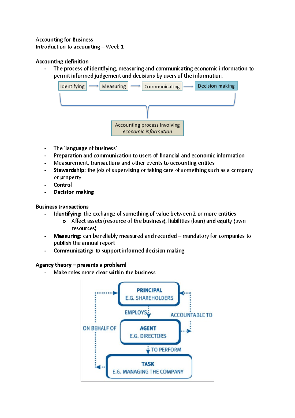 Week 1 lecture notes - Accounting for Business Introduction to ...