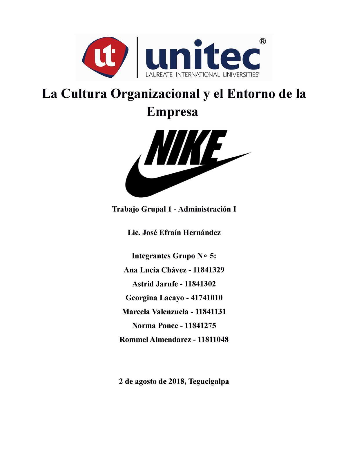 Nike - Tarea de de la cultura organizacional y el entorno de la empresa