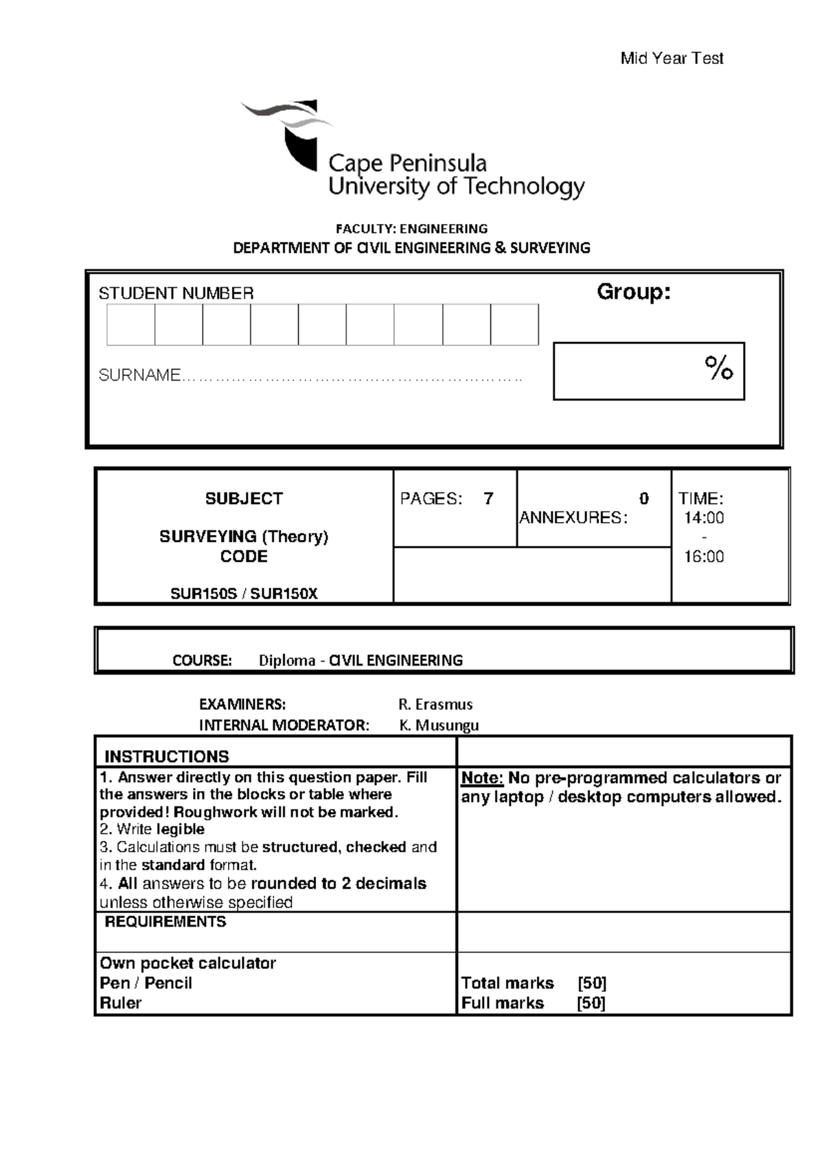 Sample Test-1 - Just question - FACULTY: ENGINEERING DEPARTMENT OF ...