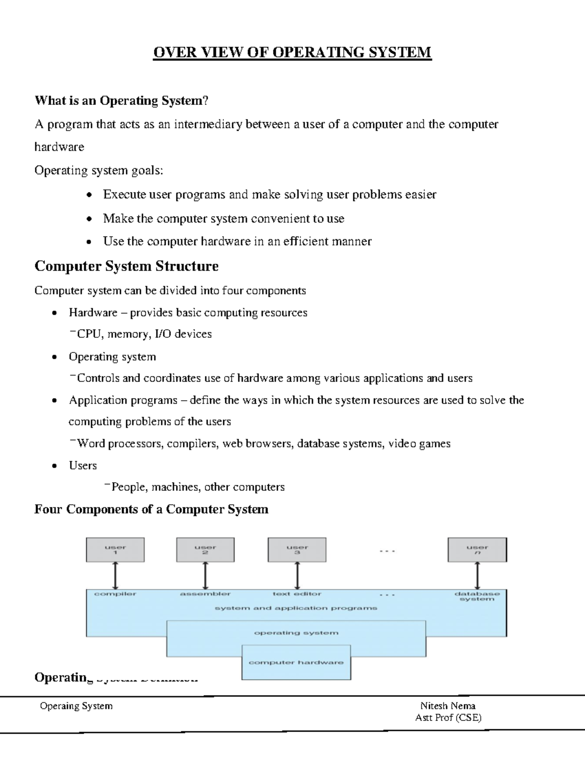 Unit 1 OS - Operating System notes - Operaing System Nitesh Nema OVER ...