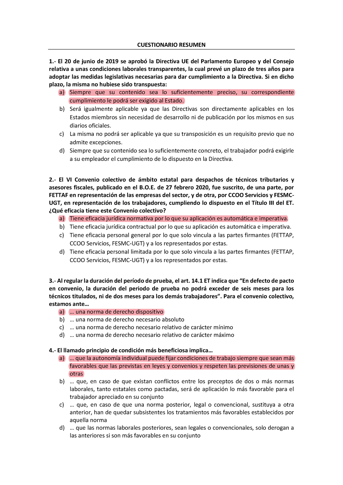 Cuestionario Resumen Corregido - CUESTIONARIO RESUMEN 1.- El 20 De ...