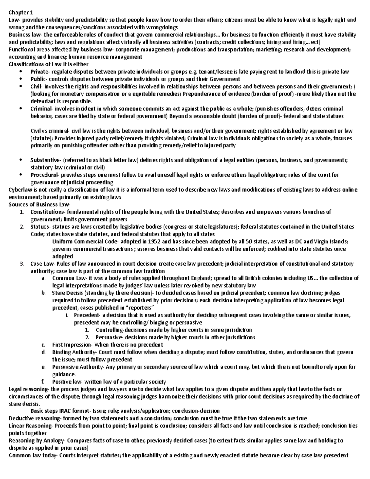 BUL Exam 1 lecture Notes - Chapter 1 Law - provides stability and ...