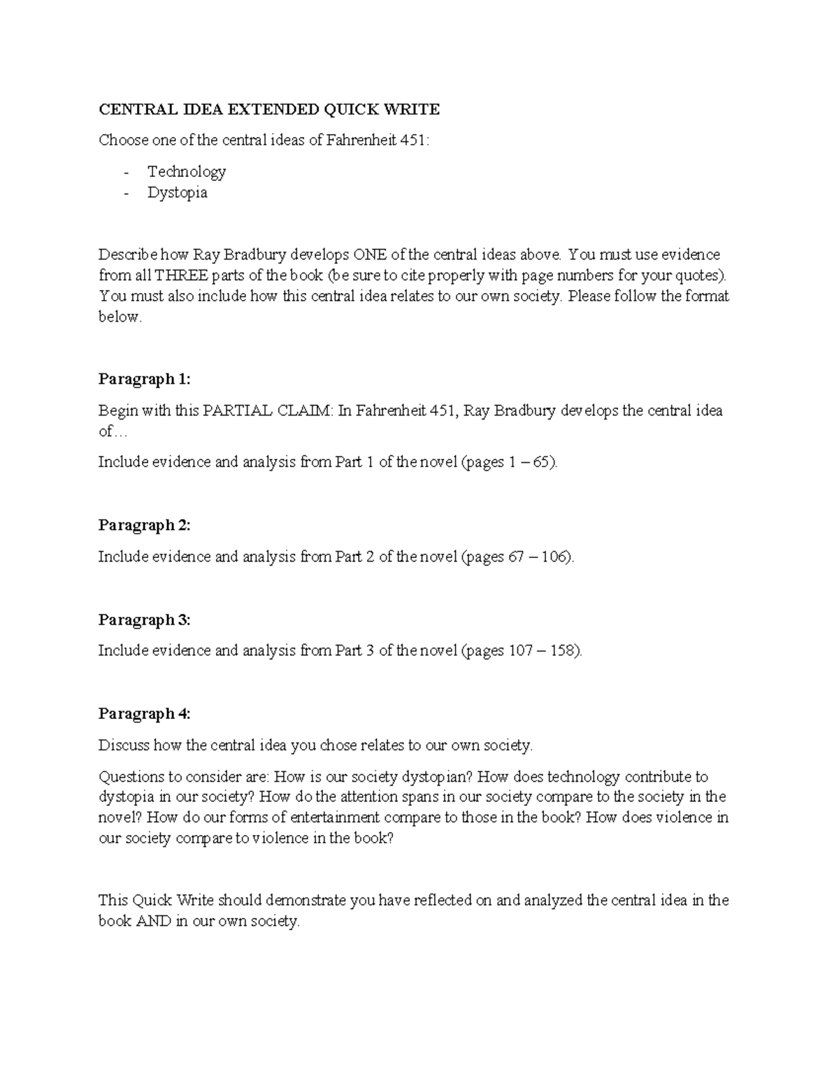 Final Central Idea Quick Write 1 - CENTRAL IDEA EXTENDED QUICK WRITE ...