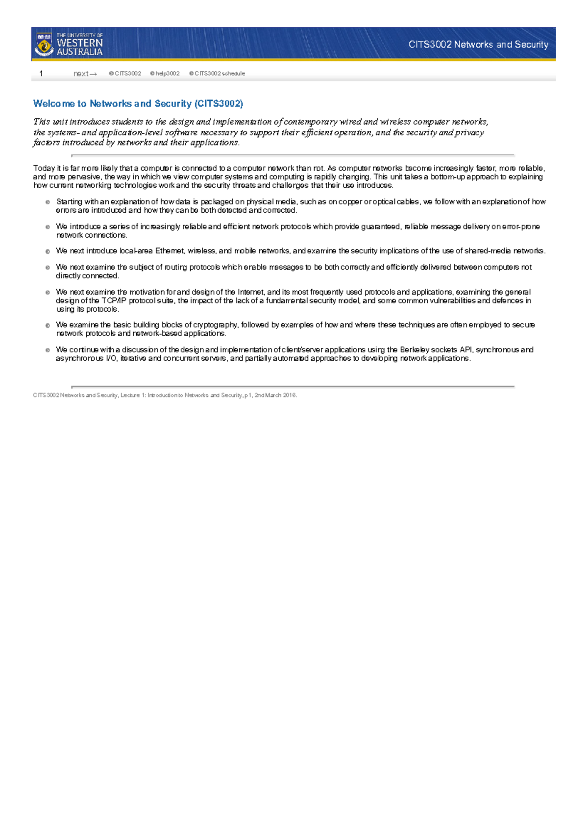 Networks and Security Lecture notes lecture01 CITS3002 Networks