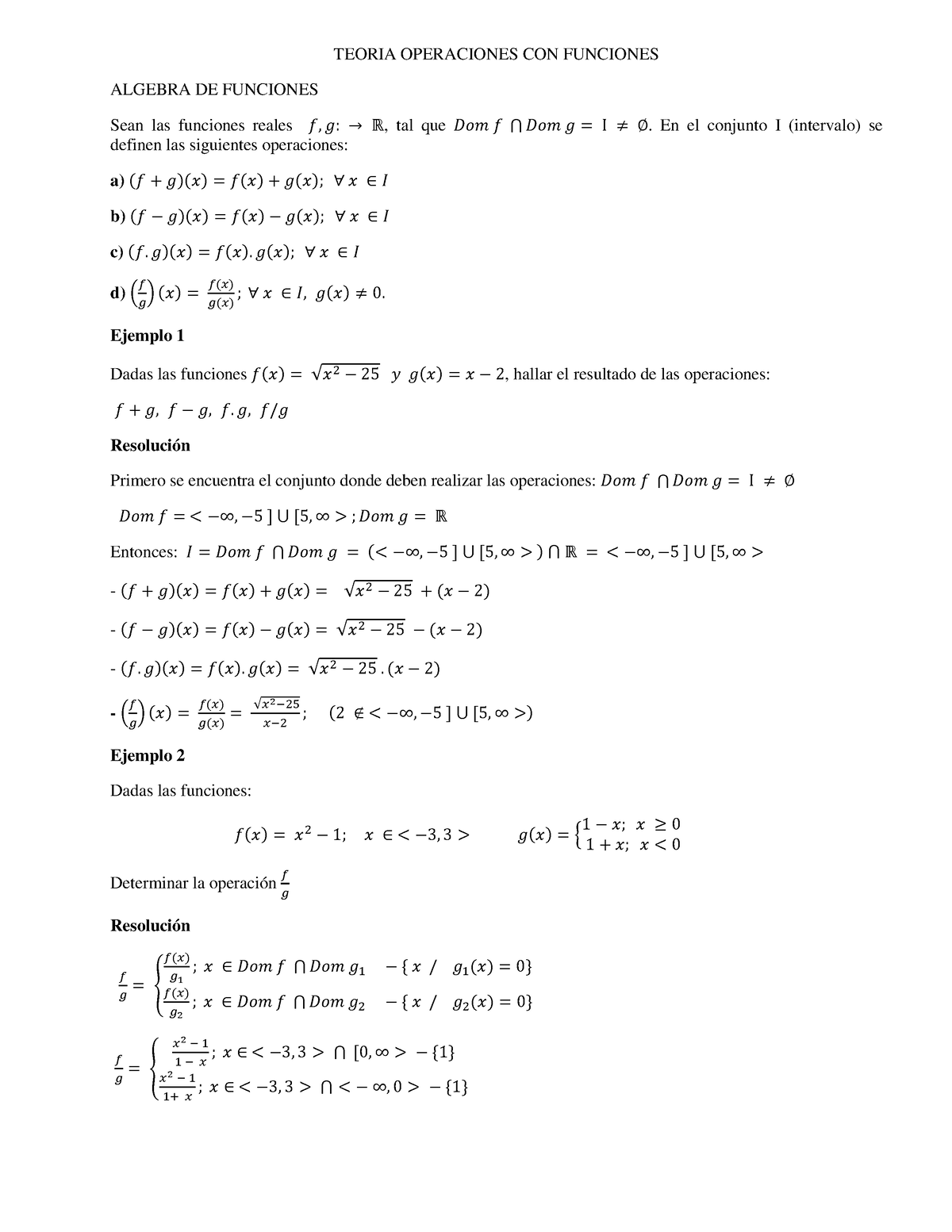 3 Teoria Operaciones CON Funciones - TEORIA OPERACIONES CON FUNCIONES ...