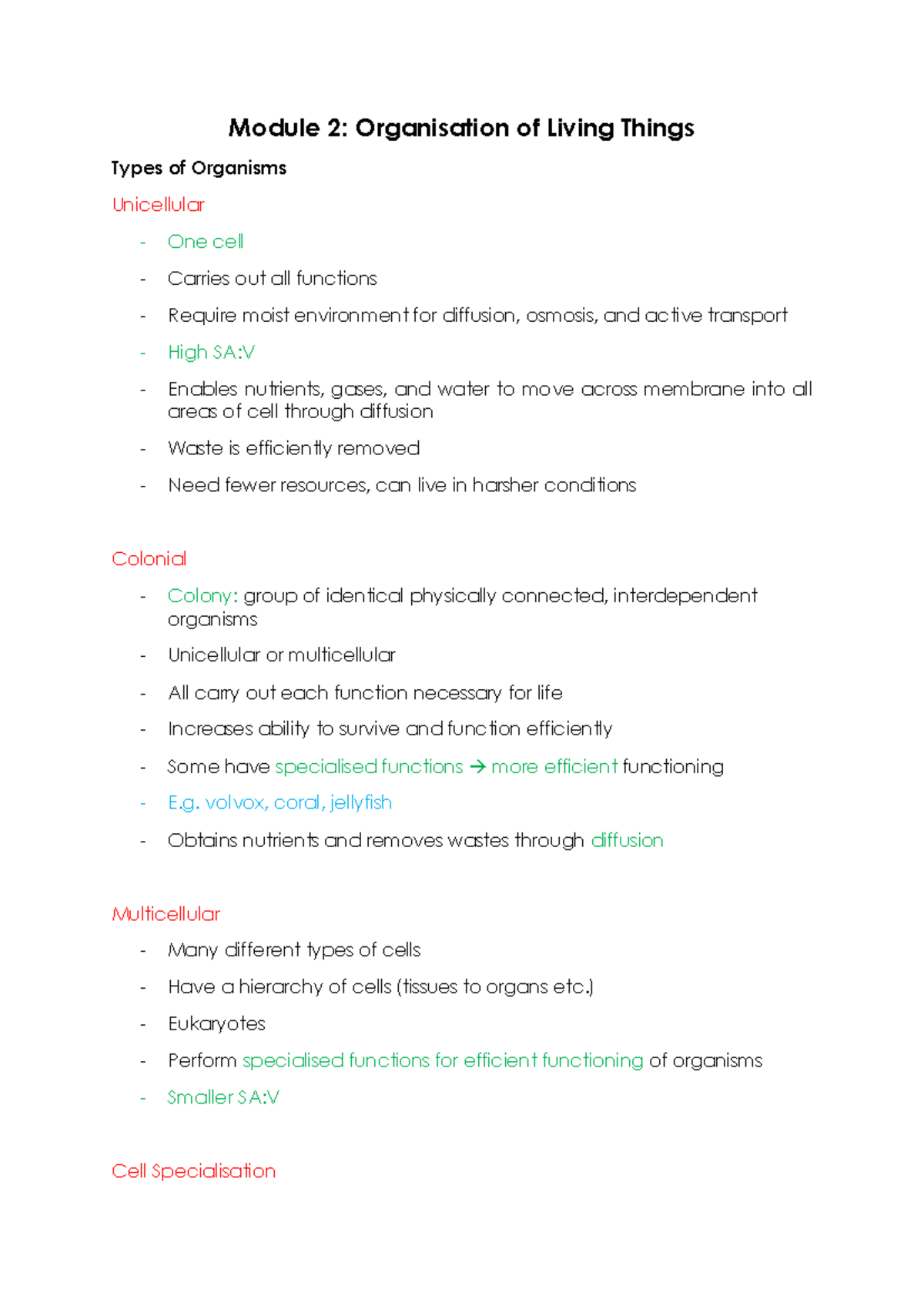 Organisation of Living Things: Types of Organisms and Plant Structures ...