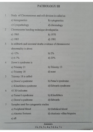 MCQ and answers(Pathology-objective type questions) - Bsc MLT - Studocu