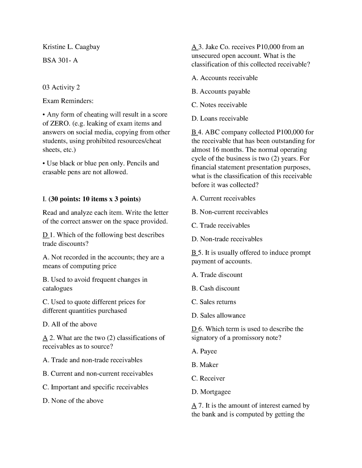 03 Activity 2 (with ans) - Kristine L. Caagbay BSA 301- A 03 Activity 2 ...