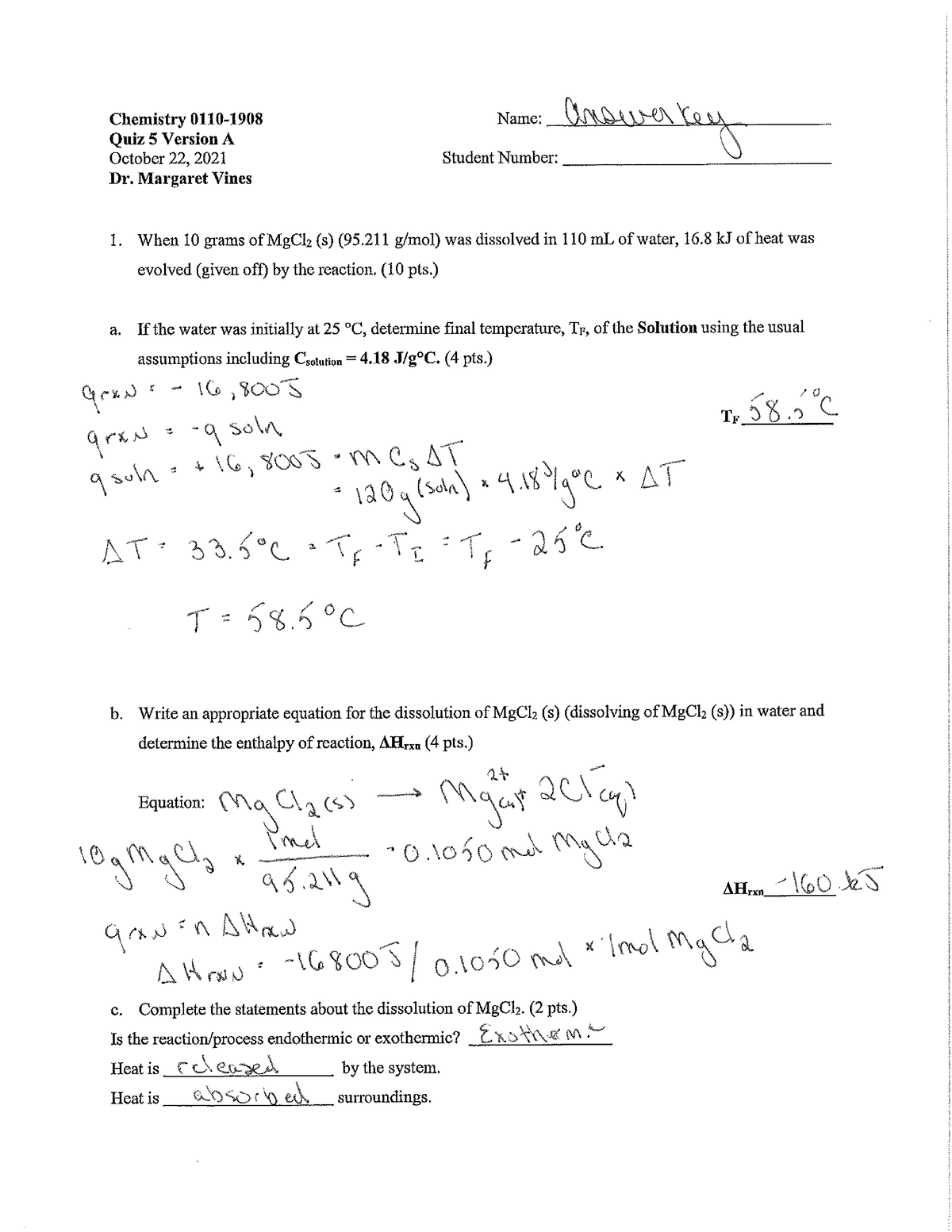 Quiz 5 Version A AK - practice exam - CHEM 0110 - Studocu