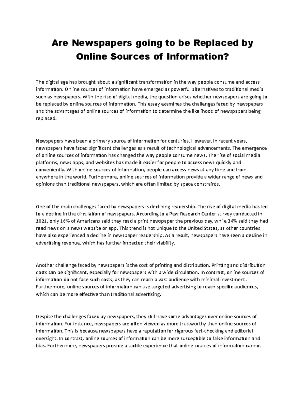 Are Newspapers Going To Be Replaced By Online Sources Of Information ...