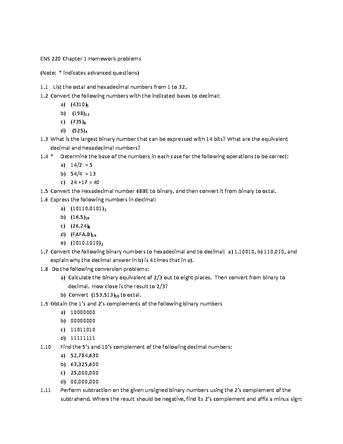 Chapter 1 Homework v3 - N/A - ENS 220 Chapter 1 Homework problems (Note ...