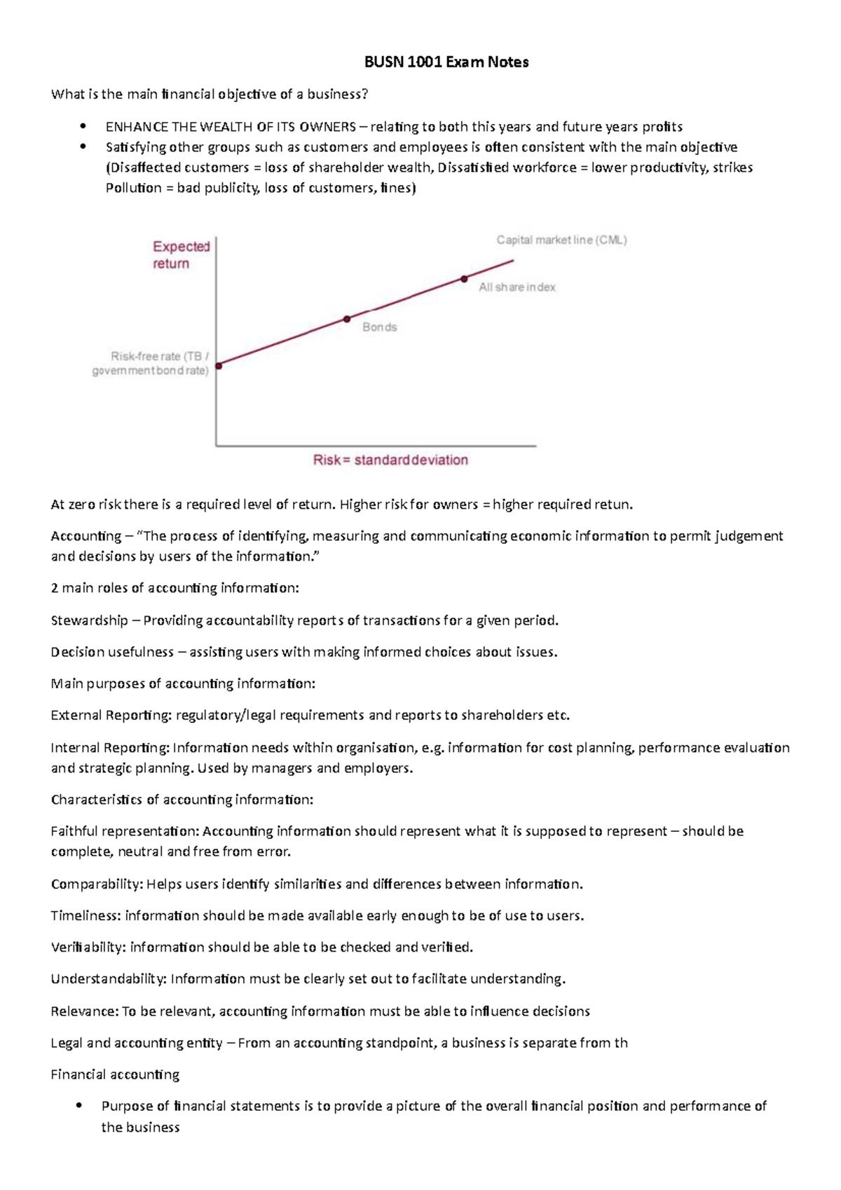 BUSN1001 Exam Notes - BUSN 1001 Exam Notes What Is The Main Financial ...