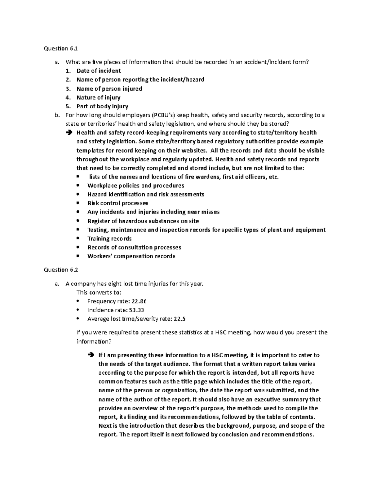 Uswa 6 - Summary - Question 6. a. What are five pieces of information ...