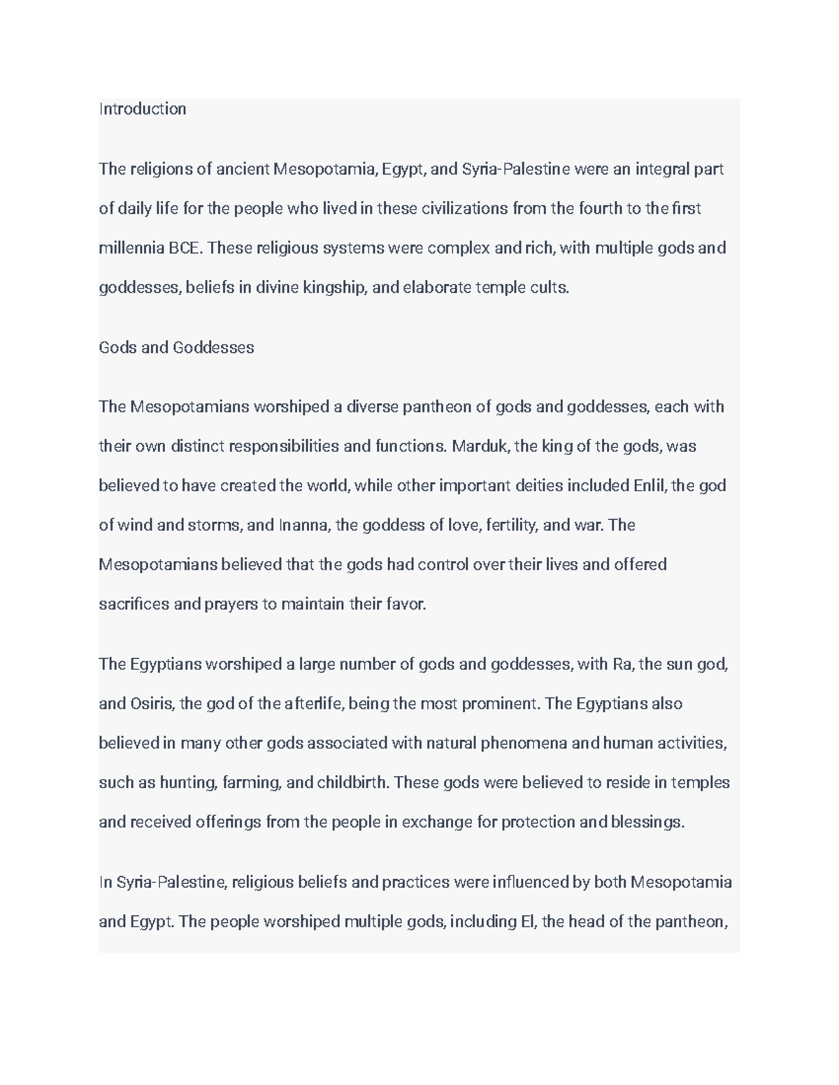 RELG 201 Themes 1 - Introduction The religions of ancient Mesopotamia ...