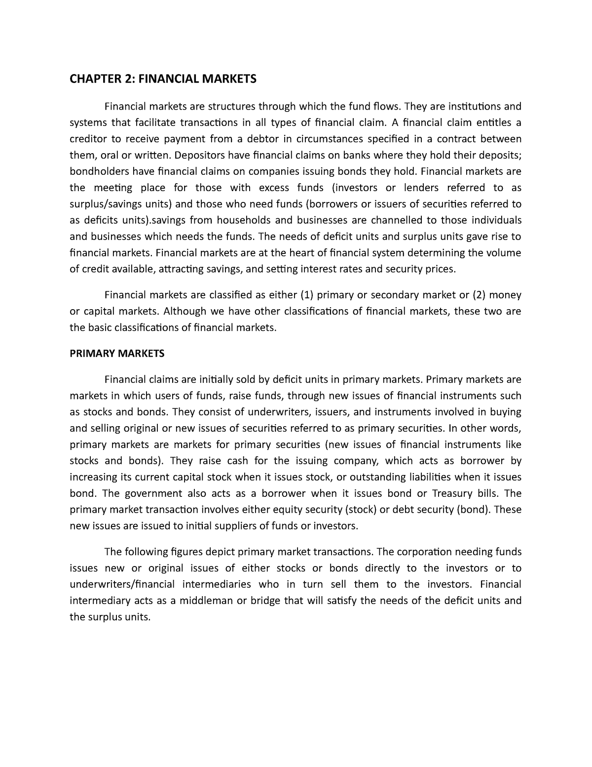 Chapter 2 Financial Markets - BS Accountancy - Studocu