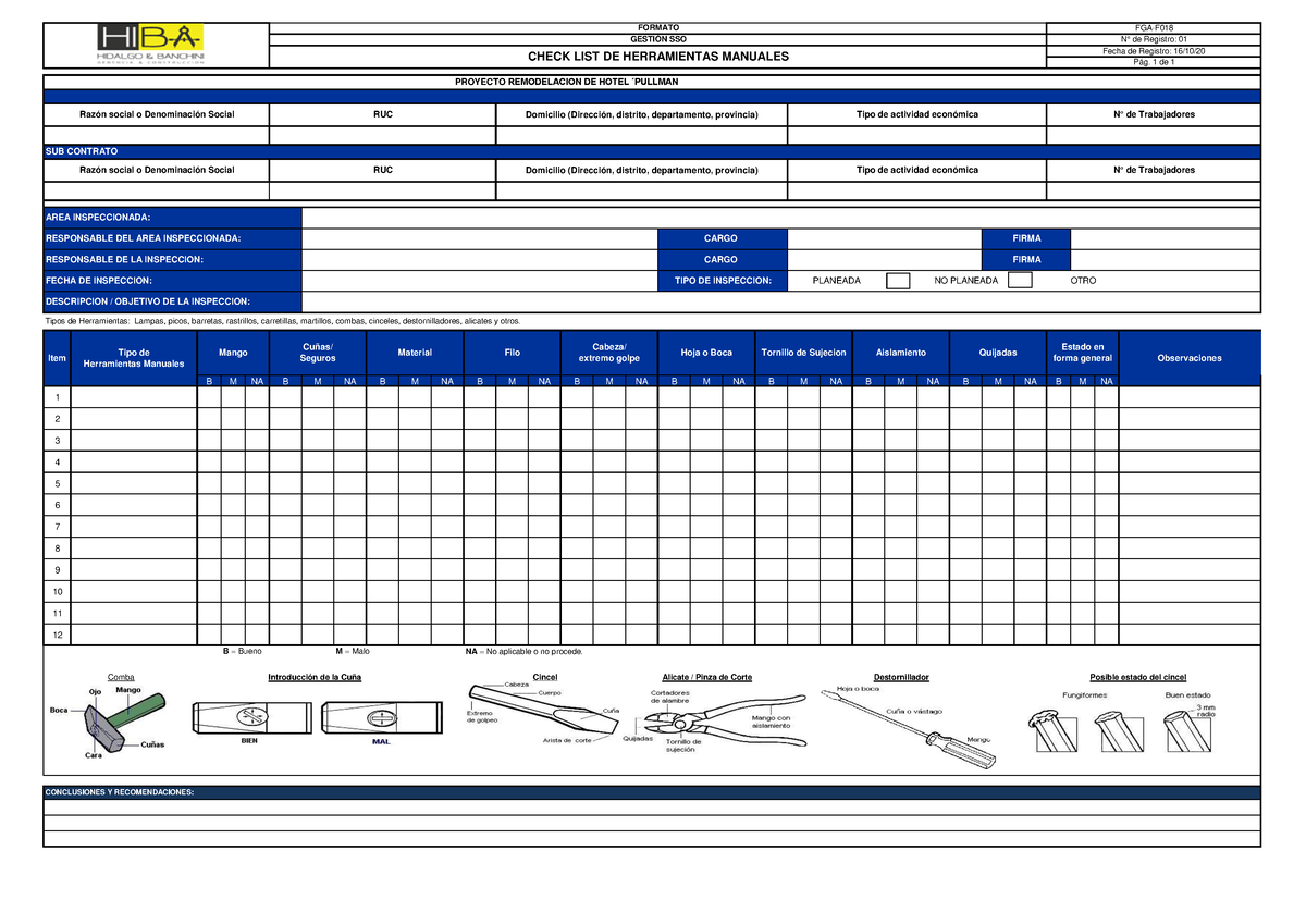 05.-Inspeccion De Herramientas - B M NA B M NA B M NA B M NA B M NA B M ...