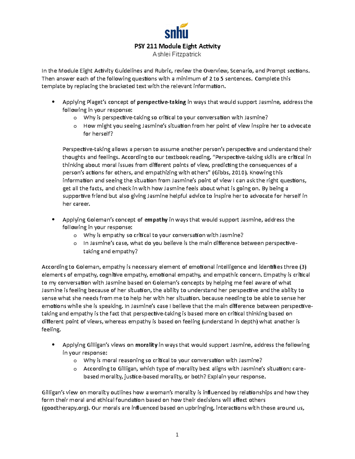 PSY 211 Module Eight Activity PSY 211 Module Eight Activity Ashlei