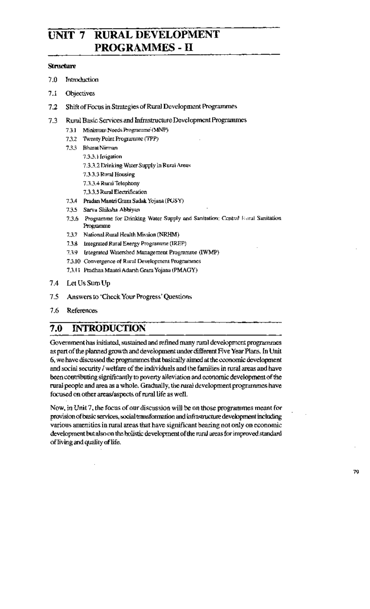 Unit 7 UNIT 7 RURAL DEVELOPMENT PROGRAMMES I Structure 7