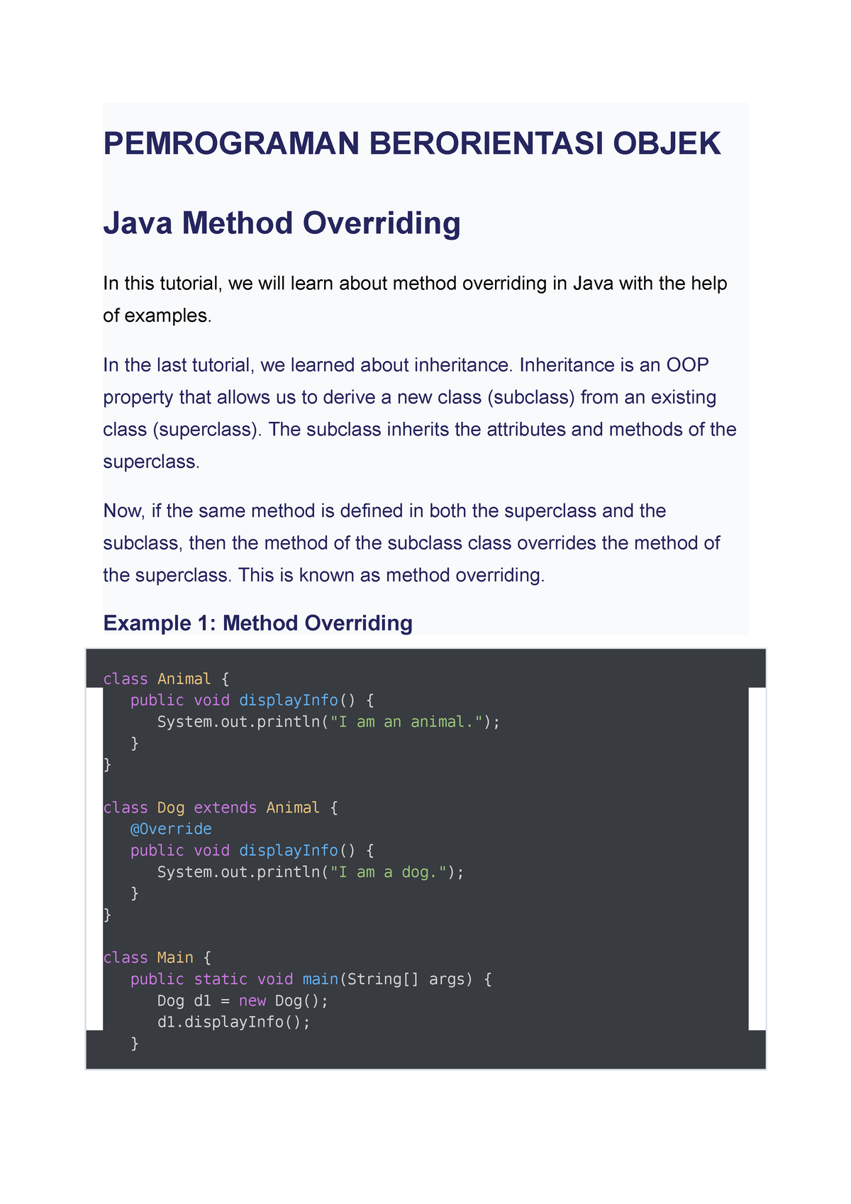 Java Method Overriding Super Keyword Pemrograman Berorientasi Objek Java Method Overriding In
