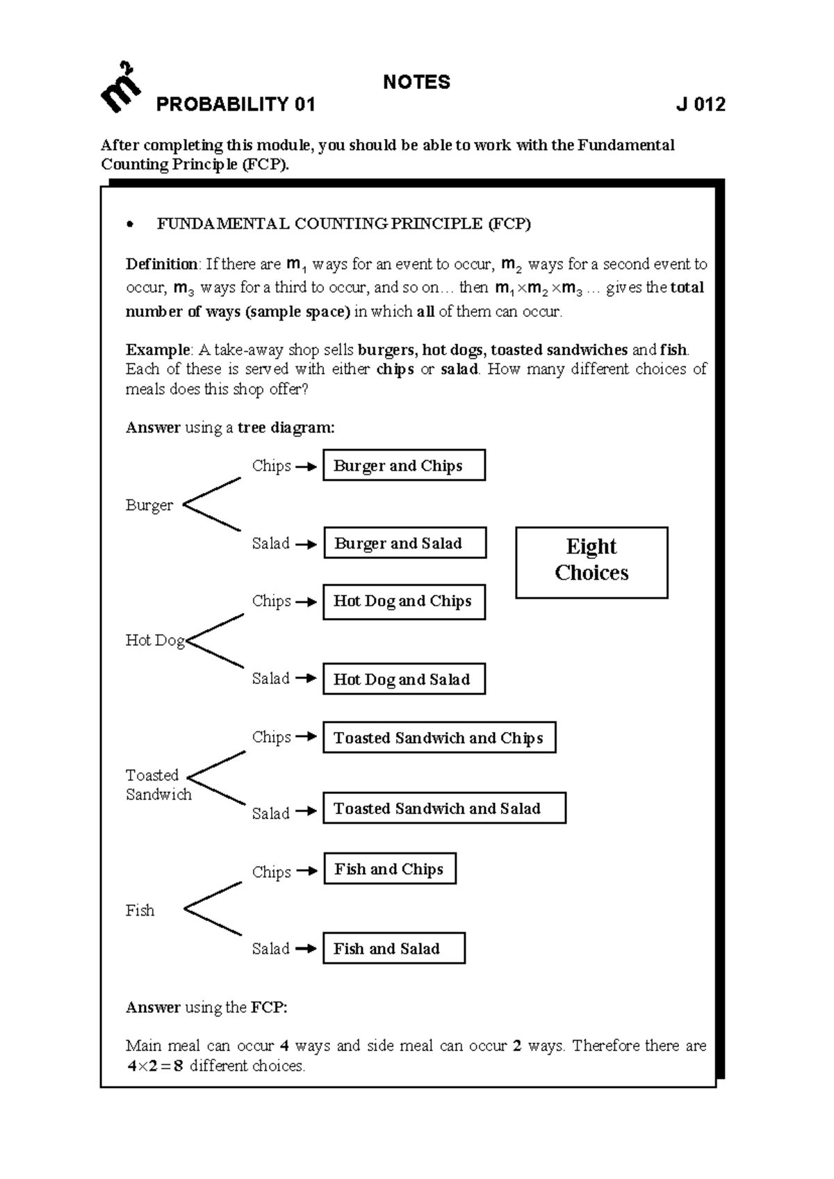 J012 N REA Probability 01 - NOTES PROBABILITY 01 J 012 After completing ...