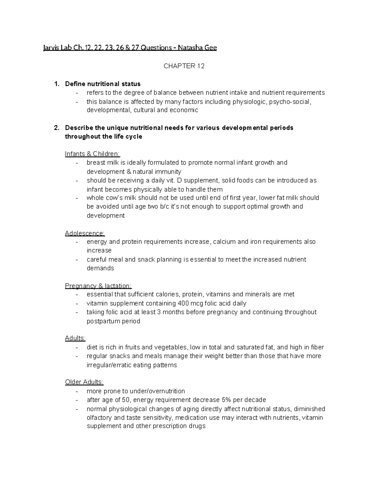 Jarvis Lab Ch. 12, 22, 23, 26 & 27 Questions Jarvis Lab Ch. 12, 22, 23, 26 & 27 Questions