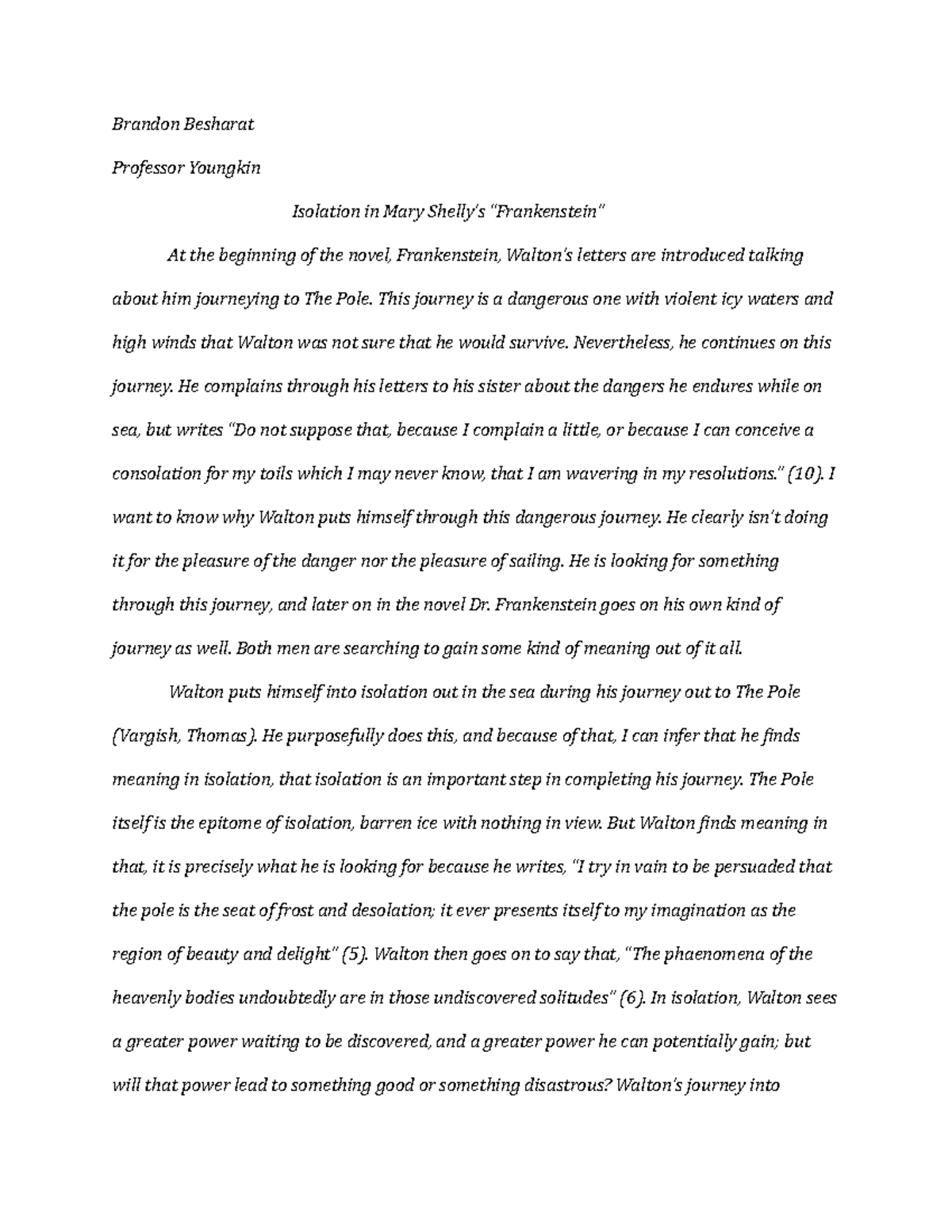 frankenstein-essay-brandon-besharat-professor-youngkin-isolation-in