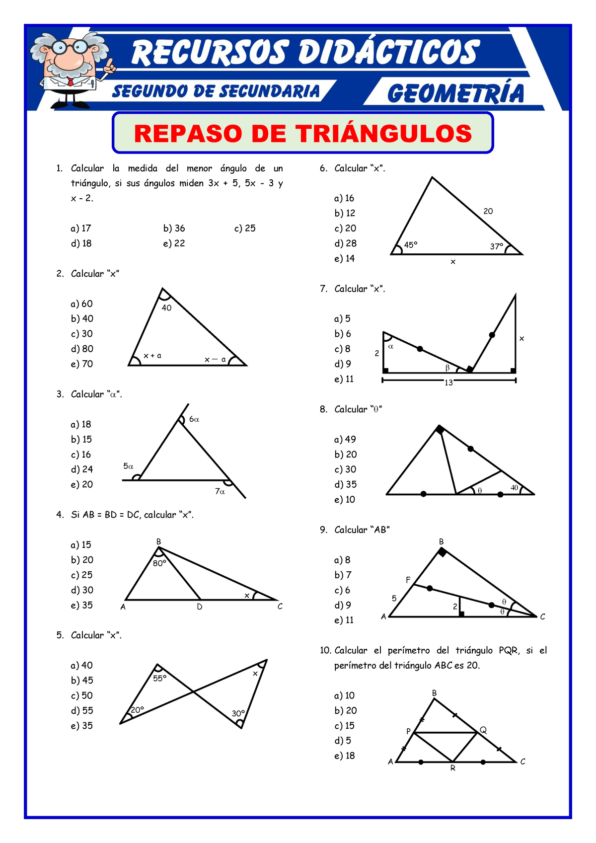 Triangulos Ejercicios Para Segundo De Secundaria RecursosDidacticos REPASO DE TRINGULOS