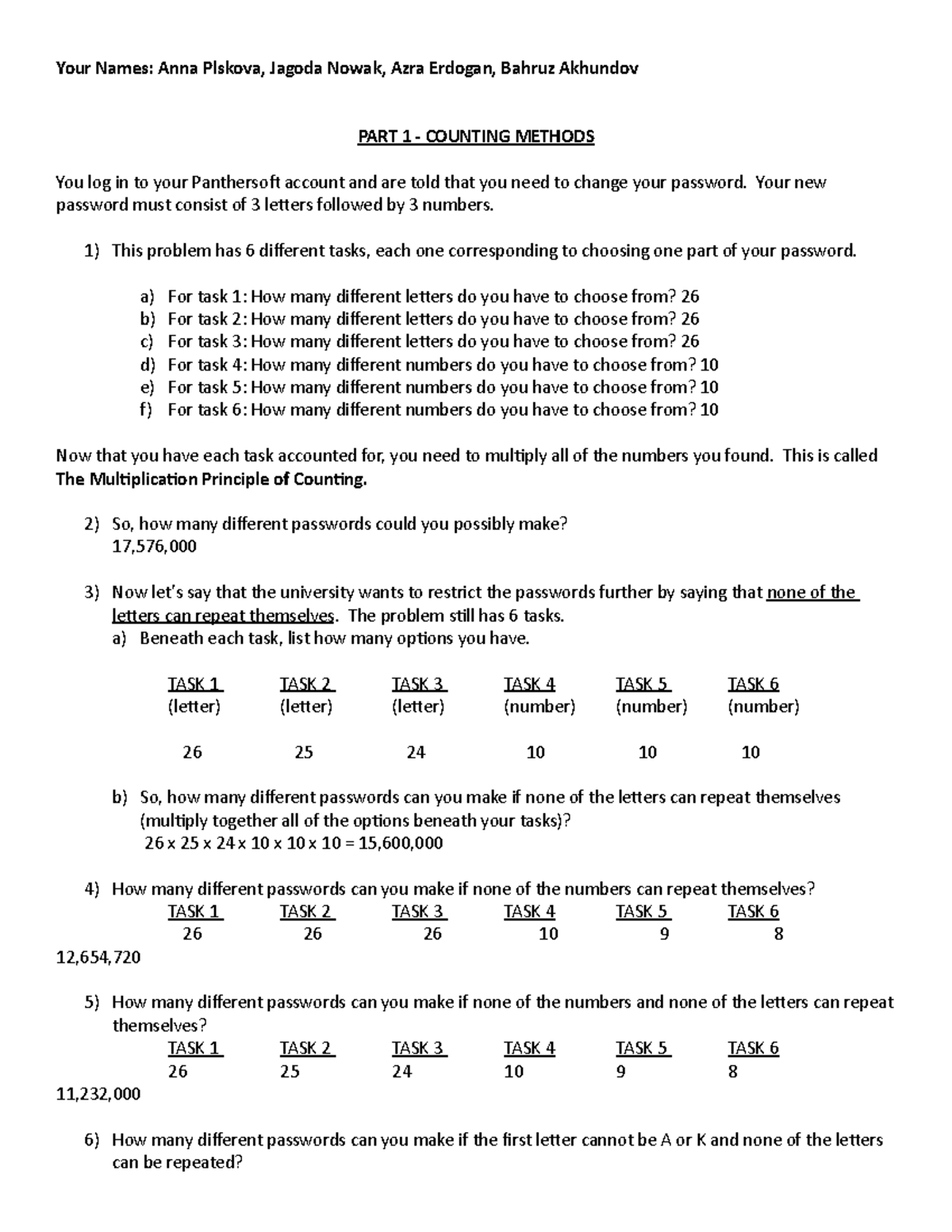 #01 Inclass Worksheet Week 11 - Your Names: Anna Plskova, Jagoda Nowak ...