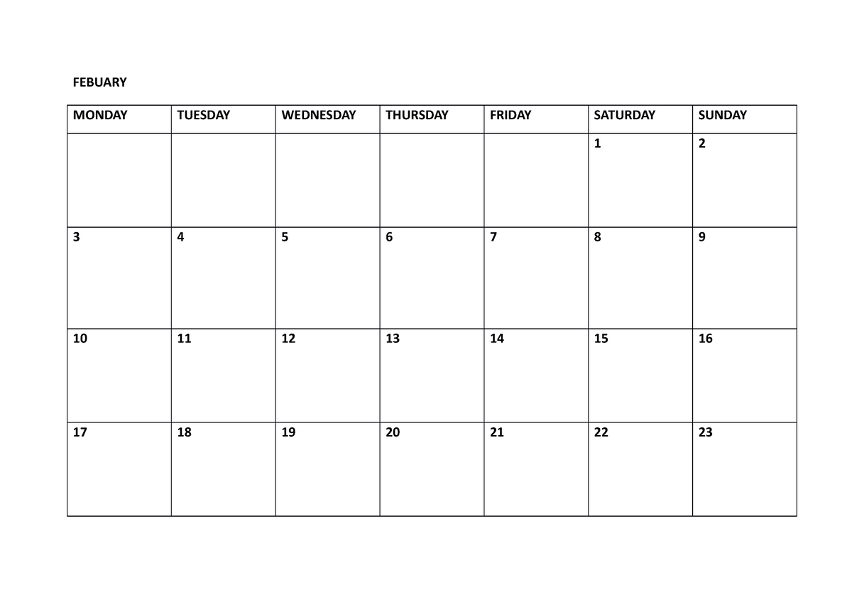 Assessment Calander TERM 1 - FEBUARY MONDAY TUESDAY WEDNESDAY THURSDAY ...