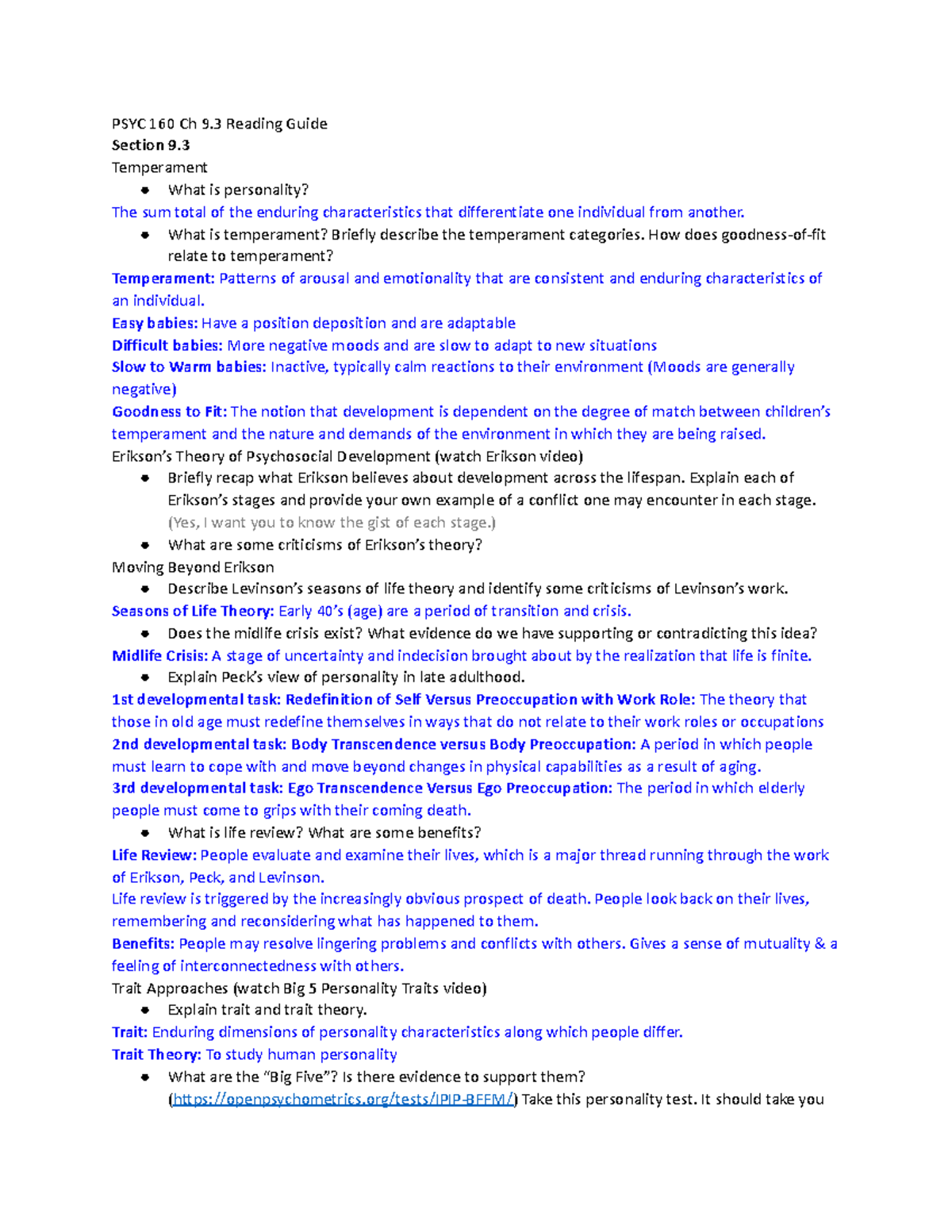 PSYC 160 Ch 9.3 Reading Guide - PSYC 160 Ch 9 Reading Guide Section 9 ...