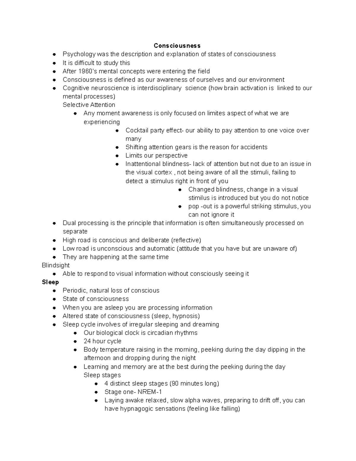 Psychology Chapter 3 - Lecture notes 3 - Consciousness Psychology was ...
