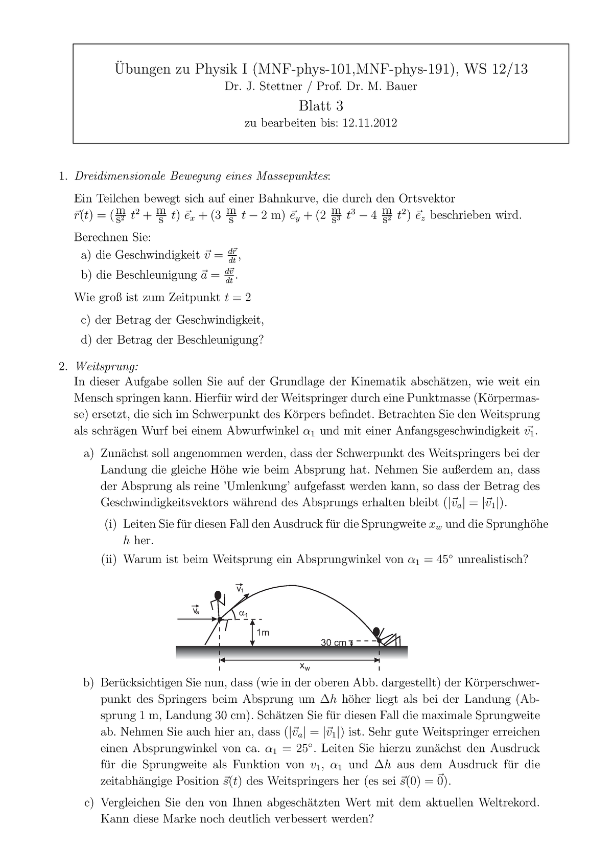 Übungen 3 - Übungsaufgaben Physik 1 - 2022/23 - Ubungen Zu Physik I ...