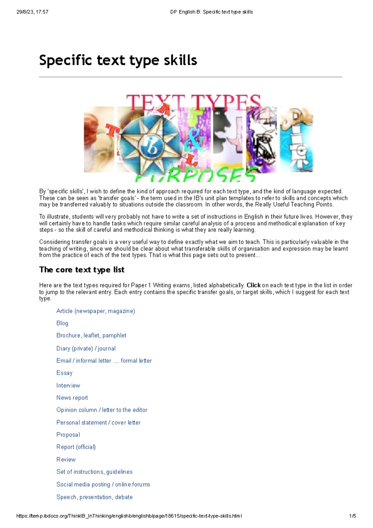 Specific text type skills - By 'specific skills', I wish to define the ...