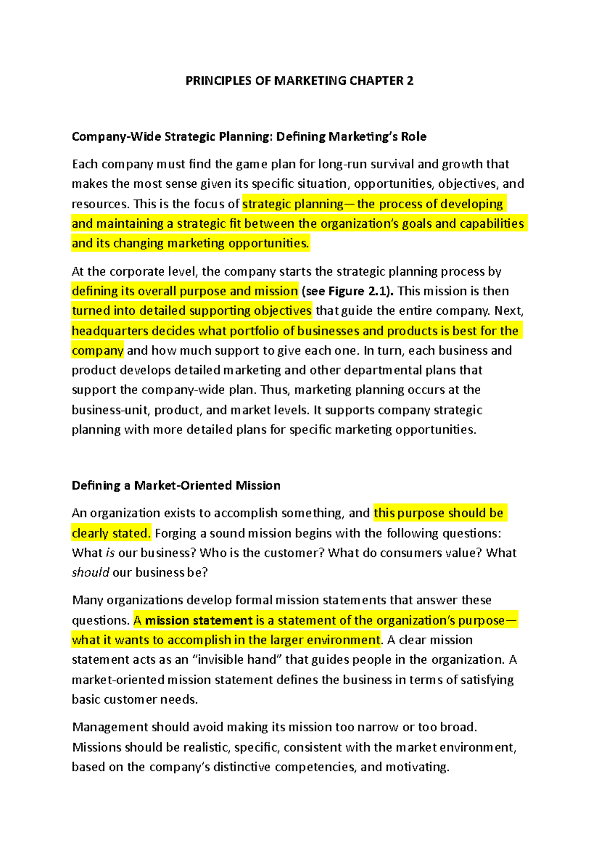 PRP 111 Chapter 2 Notes Week 4 - Priciples of Marketing - Studocu